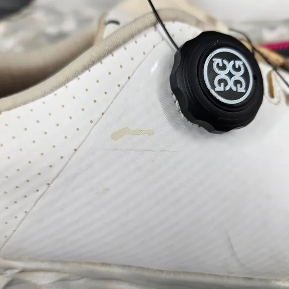 Mens G Drive Fore Golf Cleat Shoes 12 White Pink Sno Dial Cable Lace Spikeless