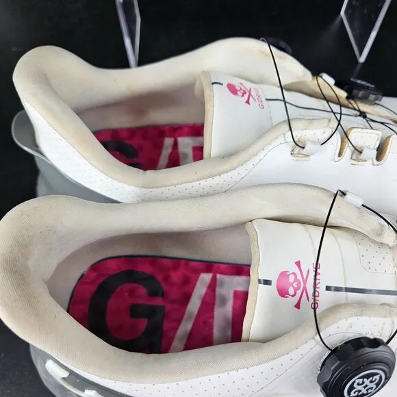 Mens G Drive Fore Golf Cleat Shoes 12 White Pink Sno Dial Cable Lace Spikeless