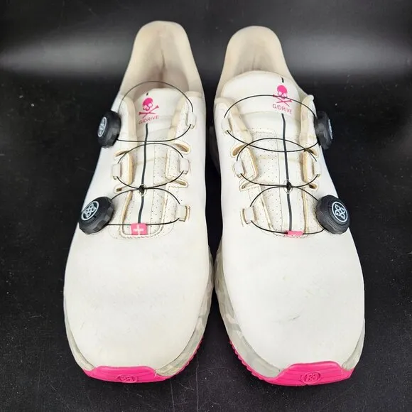 Mens G Drive Fore Golf Cleat Shoes 12 White Pink Sno Dial Cable Lace Spikeless