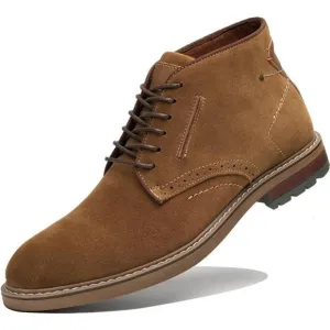 Men's Leather Oxford Boots Mid-Top Causal Ankle Boot Daily Shoes, Brown