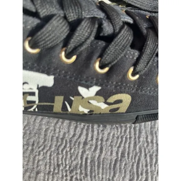 Men's Mecca Sean L Black Gold White USA Athletic Sneaker Size 12 low top