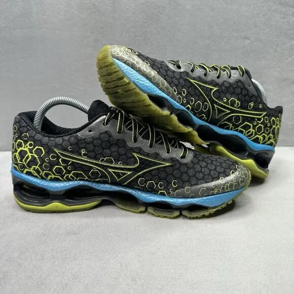 Mens Size 8.5 Mizuno Wave Prophecy 3 Shoes Black Green Athletic Running Sneakers