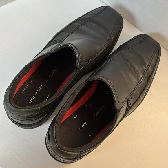 Mens Size 9 Black Shoes Pull on Walkability Trutech Lightweight Formal Rockport