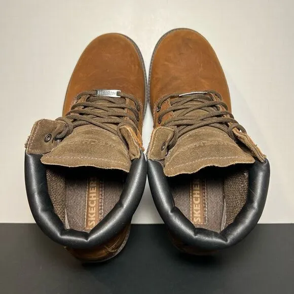 Mens SKECHERS Sergeants Verdict Brown Leather Waterproof Boots / Size 9.5