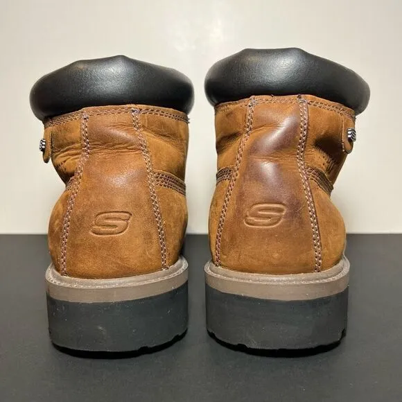Mens SKECHERS Sergeants Verdict Brown Leather Waterproof Boots / Size 9.5