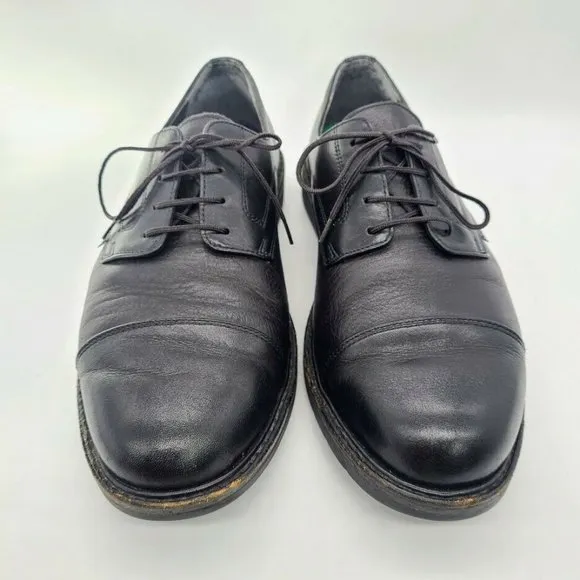 MEPHISTO Air-Relax Black Leather Cap Toe Shoes Shock Absorber Size Men's US 10.5
