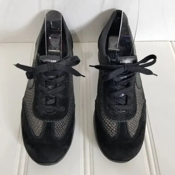 Mephisto Black Snake Print Leather Sneaker Shoes