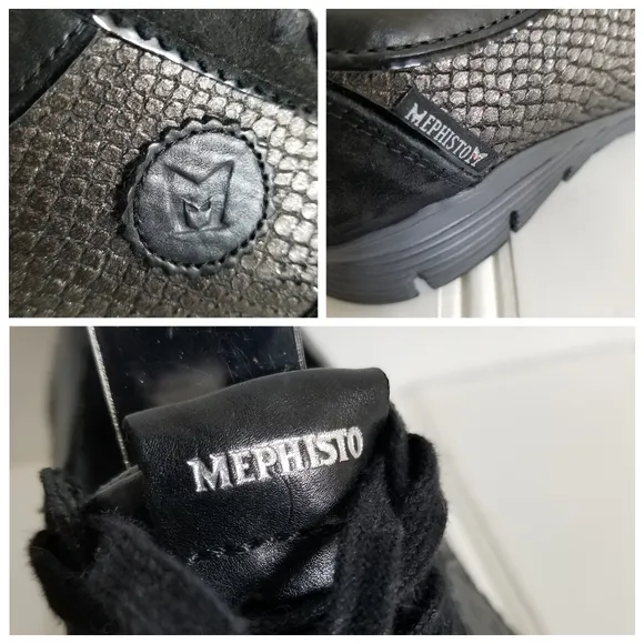 Mephisto Black Snake Print Leather Sneaker Shoes