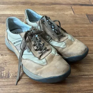 Mephisto Nubuck Leather Lace Up Sneakers Comfort Casual Shoes Tan Brown Size 9.5