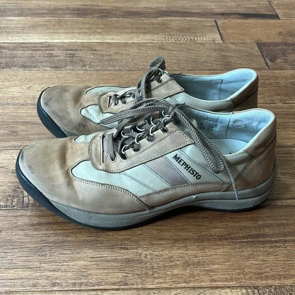 Mephisto Nubuck Leather Lace Up Sneakers Comfort Casual Shoes Tan Brown Size 9.5