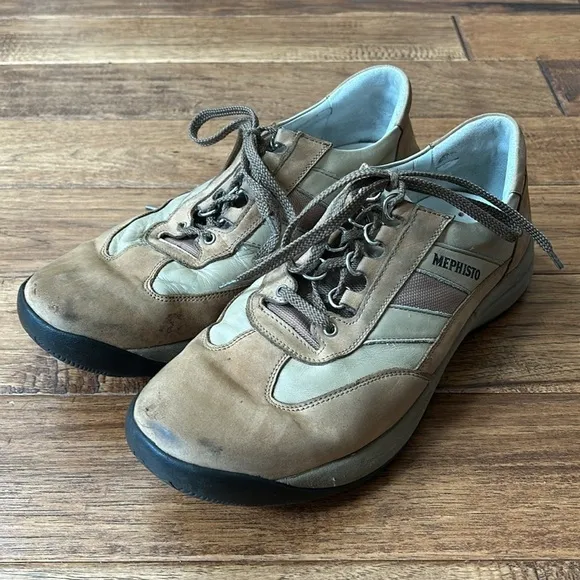 Mephisto Nubuck Leather Lace Up Sneakers Comfort Casual Shoes Tan Brown Size 9.5