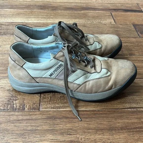 Mephisto Nubuck Leather Lace Up Sneakers Comfort Casual Shoes Tan Brown Size 9.5