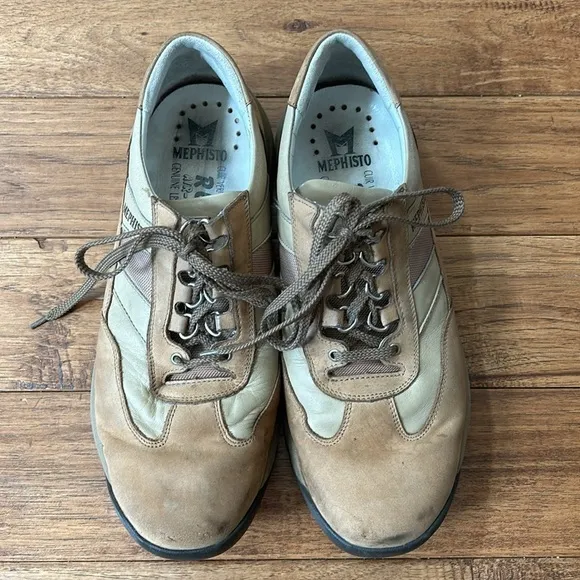 Mephisto Nubuck Leather Lace Up Sneakers Comfort Casual Shoes Tan Brown Size 9.5