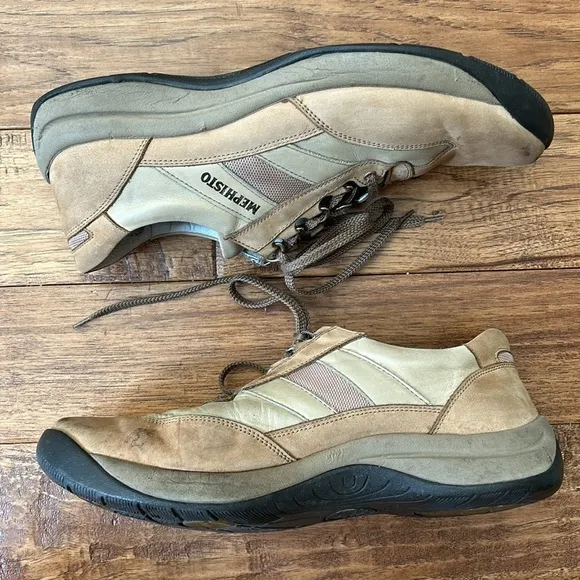 Mephisto Nubuck Leather Lace Up Sneakers Comfort Casual Shoes Tan Brown Size 9.5