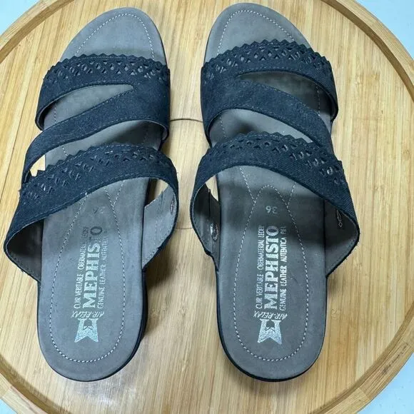 Mephisto Prisca Sandal Slide 36 Wedge‎ Black Nubuck SoftAir Shock Support $279