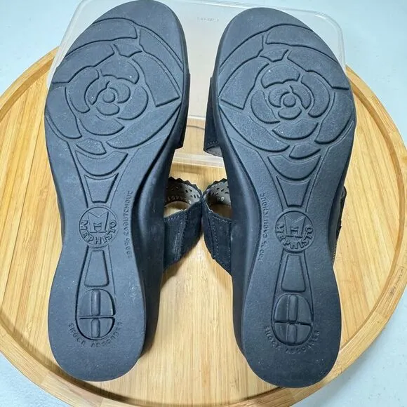 Mephisto Prisca Sandal Slide 36 Wedge‎ Black Nubuck SoftAir Shock Support $279