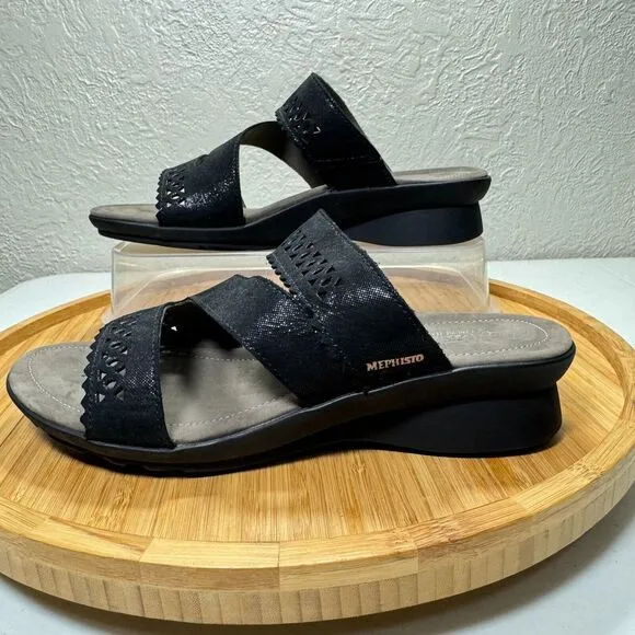 Mephisto Prisca Sandal Slide 36 Wedge‎ Black Nubuck SoftAir Shock Support $279