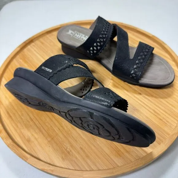 Mephisto Prisca Sandal Slide 36 Wedge‎ Black Nubuck SoftAir Shock Support $279