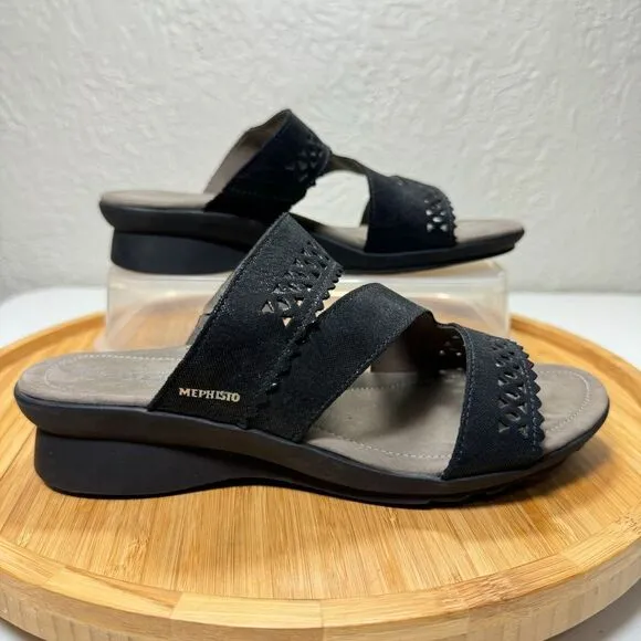 Mephisto Prisca Sandal Slide 36 Wedge‎ Black Nubuck SoftAir Shock Support $279