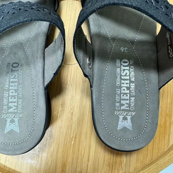 Mephisto Prisca Sandal Slide 36 Wedge‎ Black Nubuck SoftAir Shock Support $279