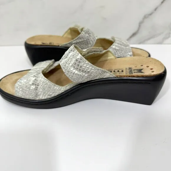 Mephisto Women Mobils Geva Sandals Sz 38 / 7.5 Strappy Leather Python Gray Cream