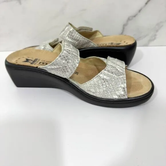 Mephisto Women Mobils Geva Sandals Sz 38 / 7.5 Strappy Leather Python Gray Cream