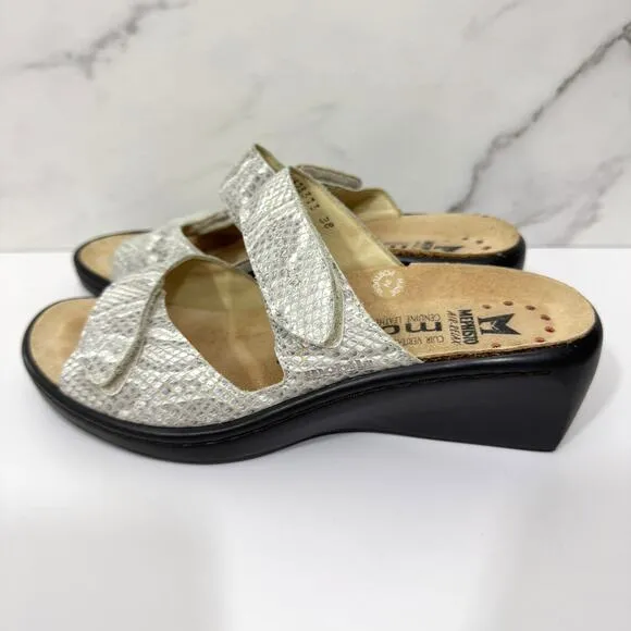 Mephisto Women Mobils Geva Sandals Sz 38 / 7.5 Strappy Leather Python Gray Cream