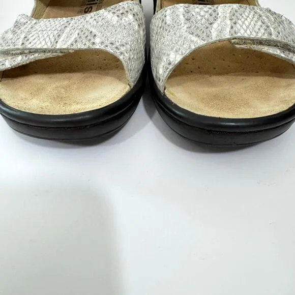 Mephisto Women Mobils Geva Sandals Sz 38 / 7.5 Strappy Leather Python Gray Cream