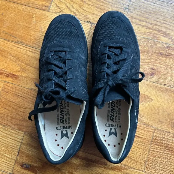 Mephisto Womens Sneaker Runoff Air Jet Black Shoe Suede Round Toe Low Top 7.5