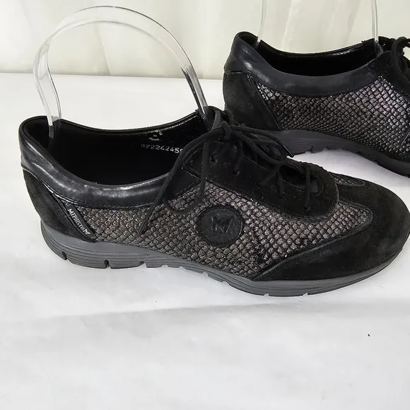 Mephisto Yael Black Velcalf/Miami Silk Leather Casual Sneaker Glitter Size 7.5