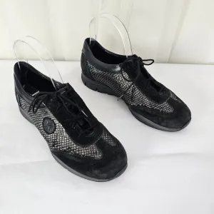Mephisto Yael Black Velcalf/Miami Silk Leather Casual Sneaker Glitter Size 7.5