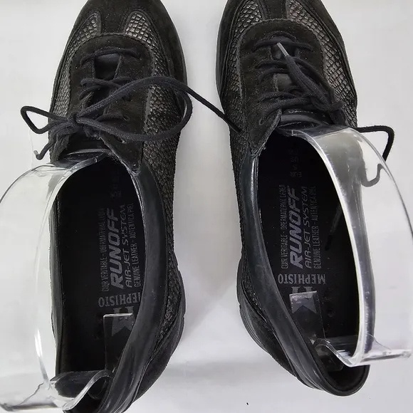 Mephisto Yael Black Velcalf/Miami Silk Leather Casual Sneaker Glitter Size 7.5