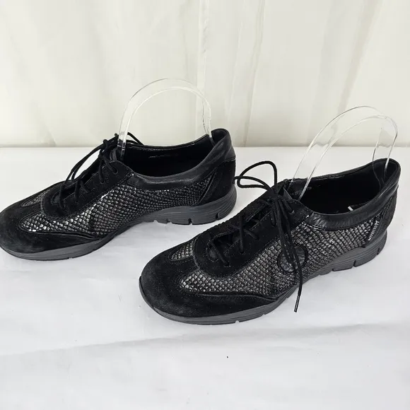 Mephisto Yael Black Velcalf/Miami Silk Leather Casual Sneaker Glitter Size 7.5