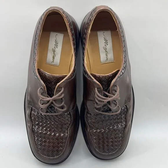 Mezlan Haro Woven Leather Shoes Men Size 9 M Brown Blucher Low Top Dress Oxford