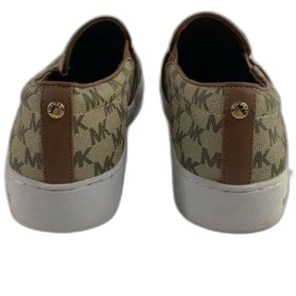 Michael Kors Women's Beige &amp; Brown Monogram Slip-On Sneakers