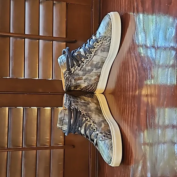 MISTER CROCODILE PRINT/ CALD SKIN LEATHER HIGH-TOP SNEAKERS
