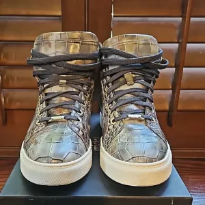 MISTER CROCODILE PRINT/ CALD SKIN LEATHER HIGH-TOP SNEAKERS