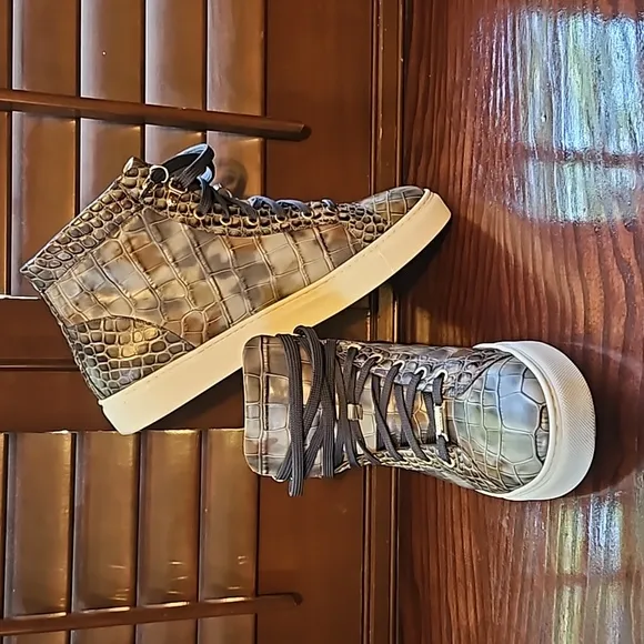 MISTER CROCODILE PRINT/ CALD SKIN LEATHER HIGH-TOP SNEAKERS