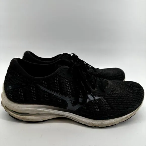 Mizuno Wave Rider 25 Running Shoes WaveKnit Lace Up Mesh Athletic Black 12