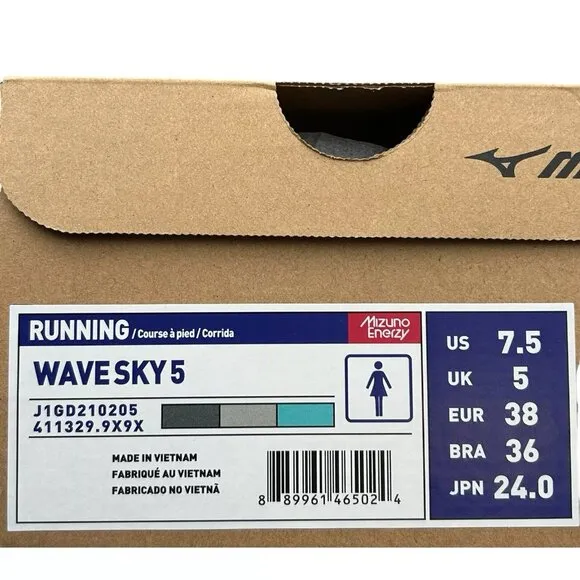 Mizuno Wave Sky 5 Women's Running Shoes Size 7.5 Gray/Aqua Removable Insoles