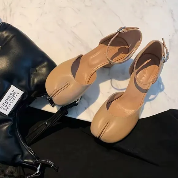 Modern Heels Pumps Women Round High HeelSquare Split Toe Pumps Shoes