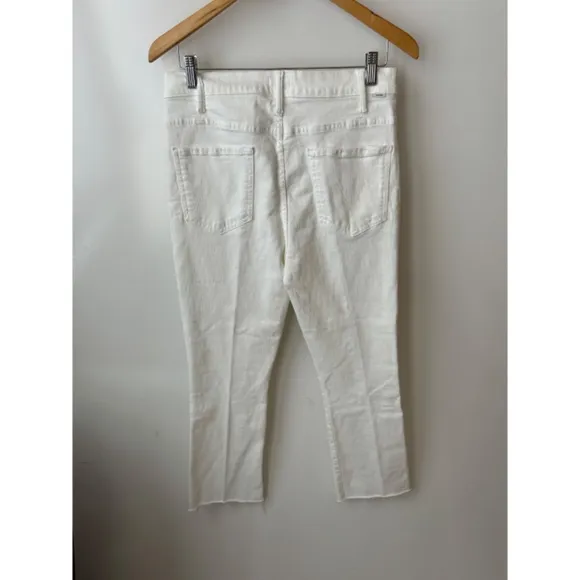 MOTHER Denim The Hustler Ankle Fray Flare Jeans White 32