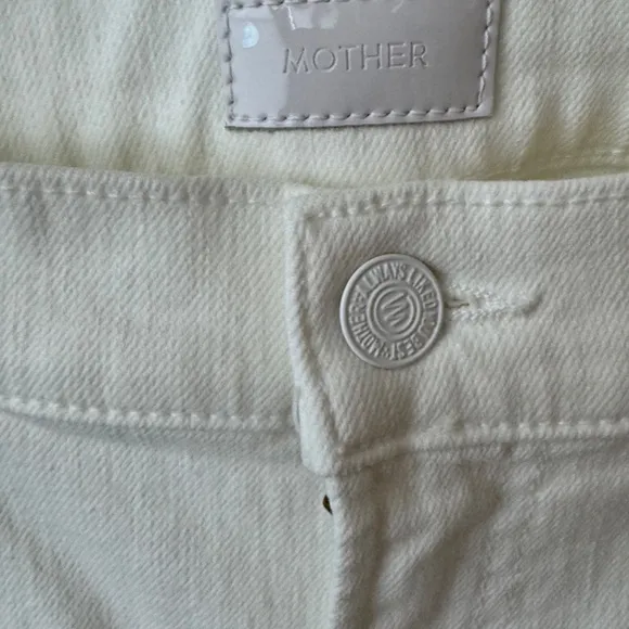 MOTHER Denim The Hustler Ankle Fray Flare Jeans White 32