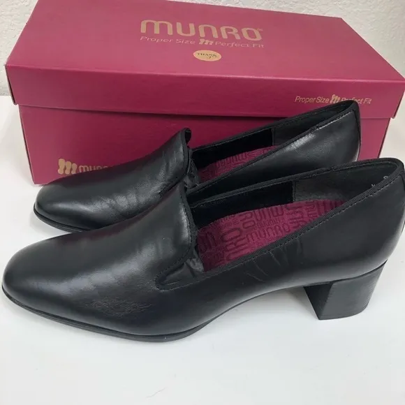 Munro Allee Black Kid Leather Womens 9 M block heels Shoes Career Business offic