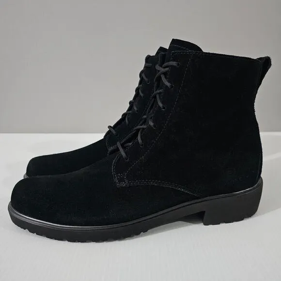 Munro Finnley Ankle Bootie Lace Up Black Suede Size 8 Super Slim NWOT