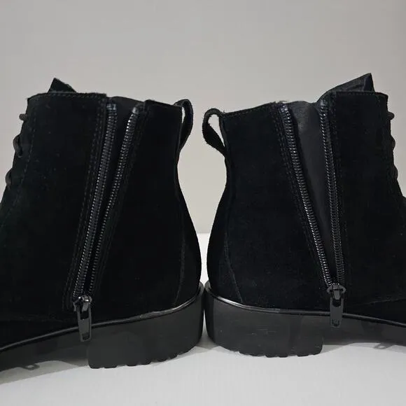 Munro Finnley Ankle Bootie Lace Up Black Suede Size 8 Super Slim NWOT