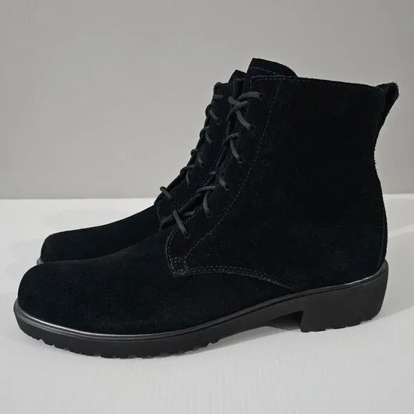Munro Finnley Ankle Bootie Lace Up Black Suede Size 8 Super Slim NWOT