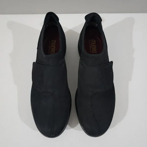 Munro Janis Sneaker Slip On Shoe Black Nubuck Leather Size 7.5
