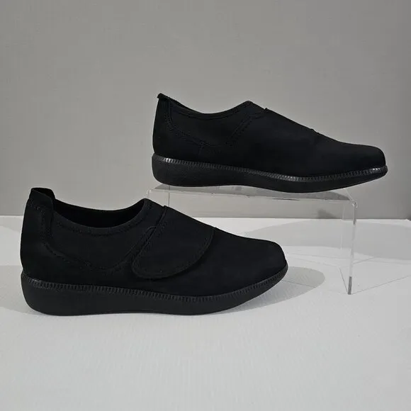 Munro Janis Sneaker Slip On Shoe Black Nubuck Leather Size 7.5