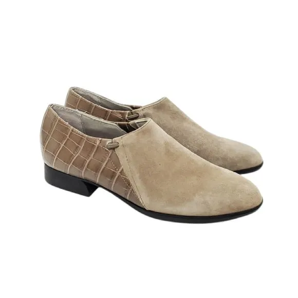 MUNRO Leather Medium Width Taupe Marteen Almond Toe Shoes